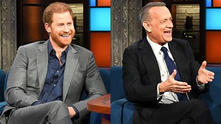 Prince Harry Pelts Tom Hanks With Rose Petals On The Late Show Hollywood Life